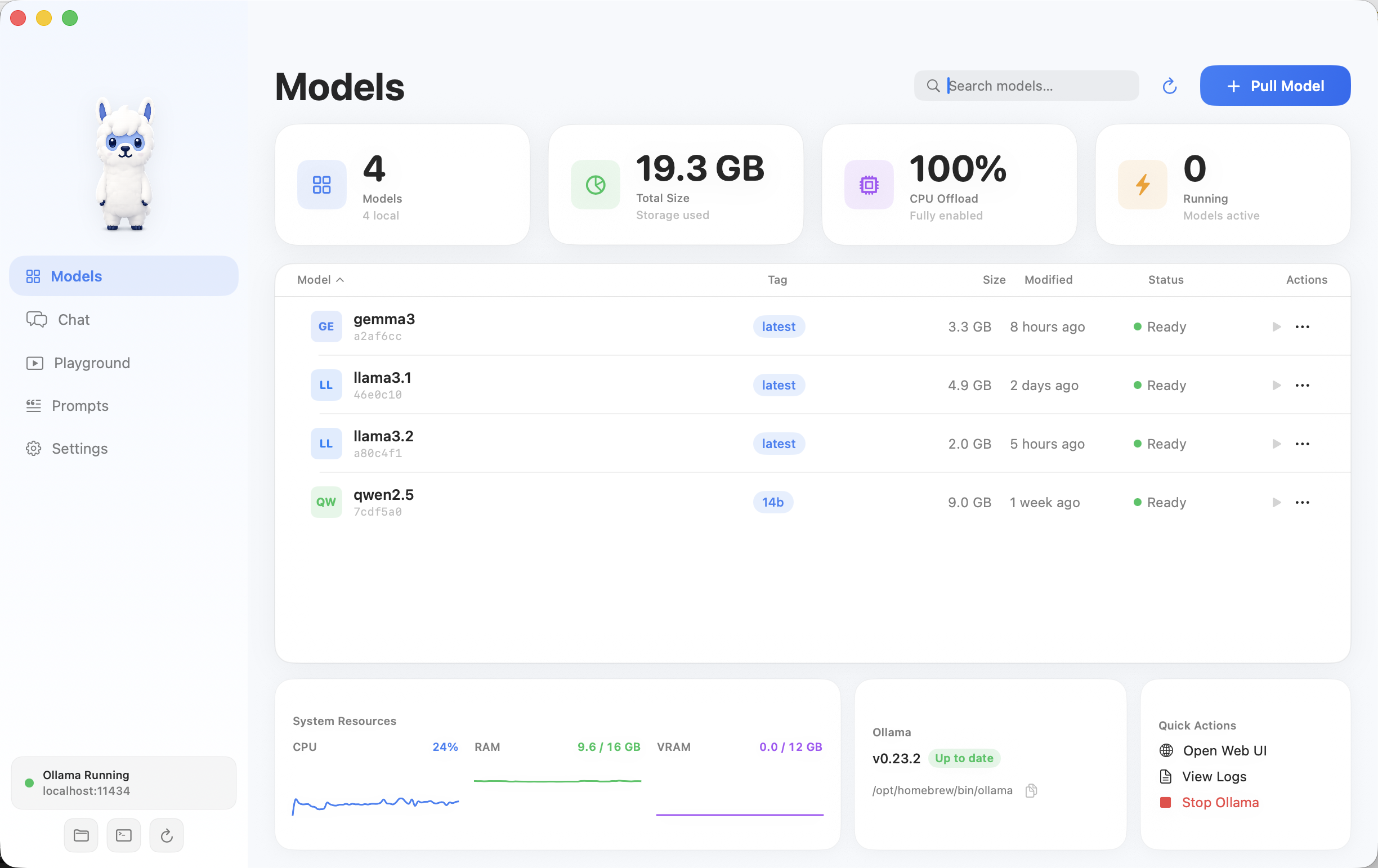 Models screen